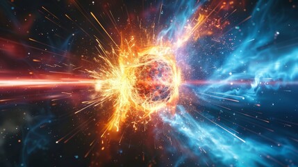 Fototapeta premium A brilliant surge of energy emits from the collision point signifying the immense power of the Higgs boson.