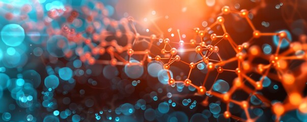 Conceptual tech designs of futuristic nanotechnology and molecular engineering, illustrating advancements in materials science and microscopic innovations, providing clear copy space for text