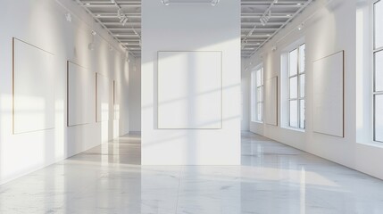 Fototapeta premium White canvas posters in bright modern gallery