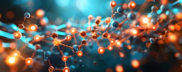 Conceptual tech designs of futuristic nanotechnology and molecular engineering, illustrating advancements in materials science and microscopic innovations, providing clear copy space for text