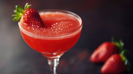 Close up of strawberry daiquiri cocktail in a glass