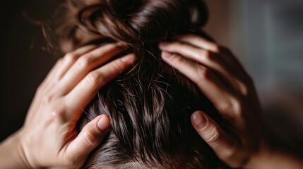 Naklejka premium Hands arranging hair on the head