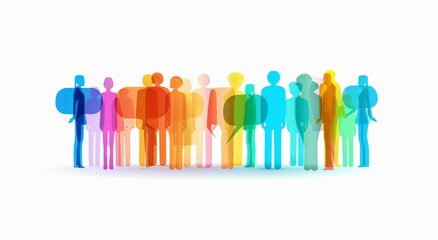speech bubbles in different colors, with people's silhouettes inside them, representing the concept of community