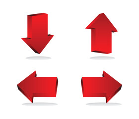 4 Mode Arrow Icon 3D Gradient Color Red Vector in Transparent Background