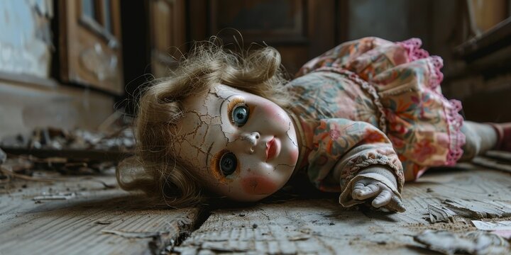 A doll is laying on the ground with its head tilted to the side generated by AI