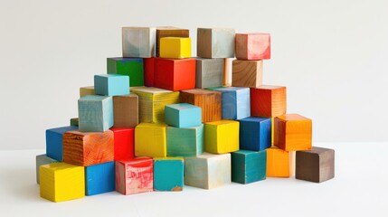 Colored cube arrangement on white backdrop