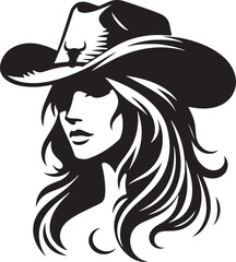 Cowgirl face silhouette vector illustration style with white background