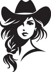 Cowgirl face silhouette vector illustration style with white background