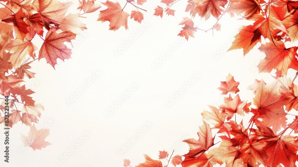 Poster maple leaves fabric frame on white background with vintage filter and soft style