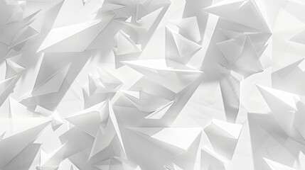 White paper triangles floating in light with shadows in a curved energy flow minimalist modern abstract background