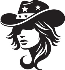 Cowgirl face silhouette vector illustration style with white background