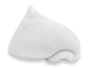 White shaving foam on a white background. Soap foam with drop-shaped bubbles. Skin care