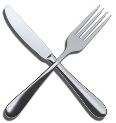 fork and knife, crossed, cutlery, chrome polished with shadow