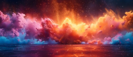 Dramatic and Vibrant Cosmic Sky Landscape with Fiery Clouds and Atmospheric Scenery