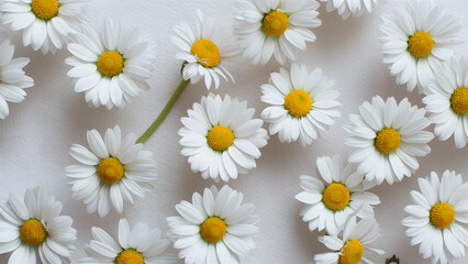 Obraz premium A close up of a bunch of white daisies with a single yellow flower in the middle