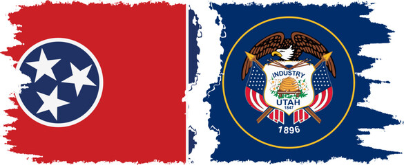 Naklejka premium Utah and Tennessee states grunge brush flags connection vector