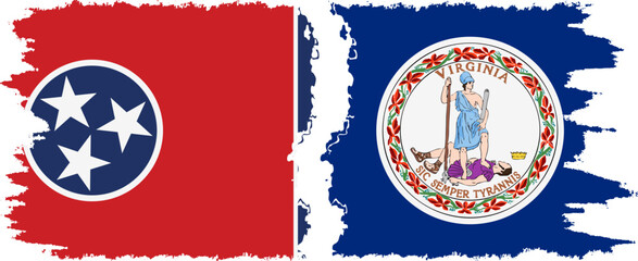 Virginia and Tennessee states grunge brush flags connection vector