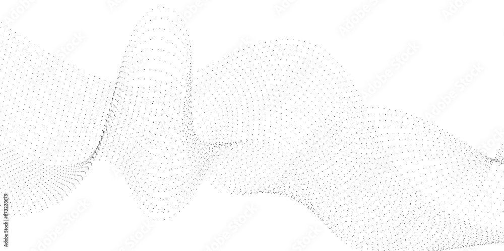 Poster flowing wavy dots particles wave pattern curve halftone gradient lines shape isolated on transparent