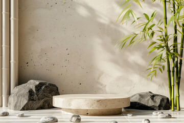 Designer interior spa composition for relaxation. Natural materials	