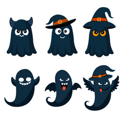 Spooky Halloween ghosts vector illustrations. Fun and Scary Designs