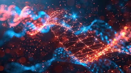 Abstract representation of bioinformatics research with computer algorithms analyzing genomic data