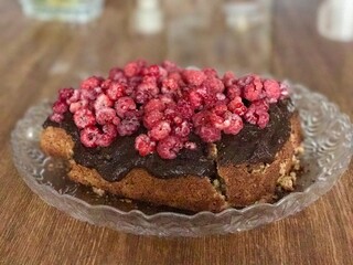 Homemade chocolate raspberry cake