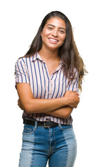 Young beautiful arab woman over isolated background happy face smiling with crossed arms looking at the camera. Positive person.