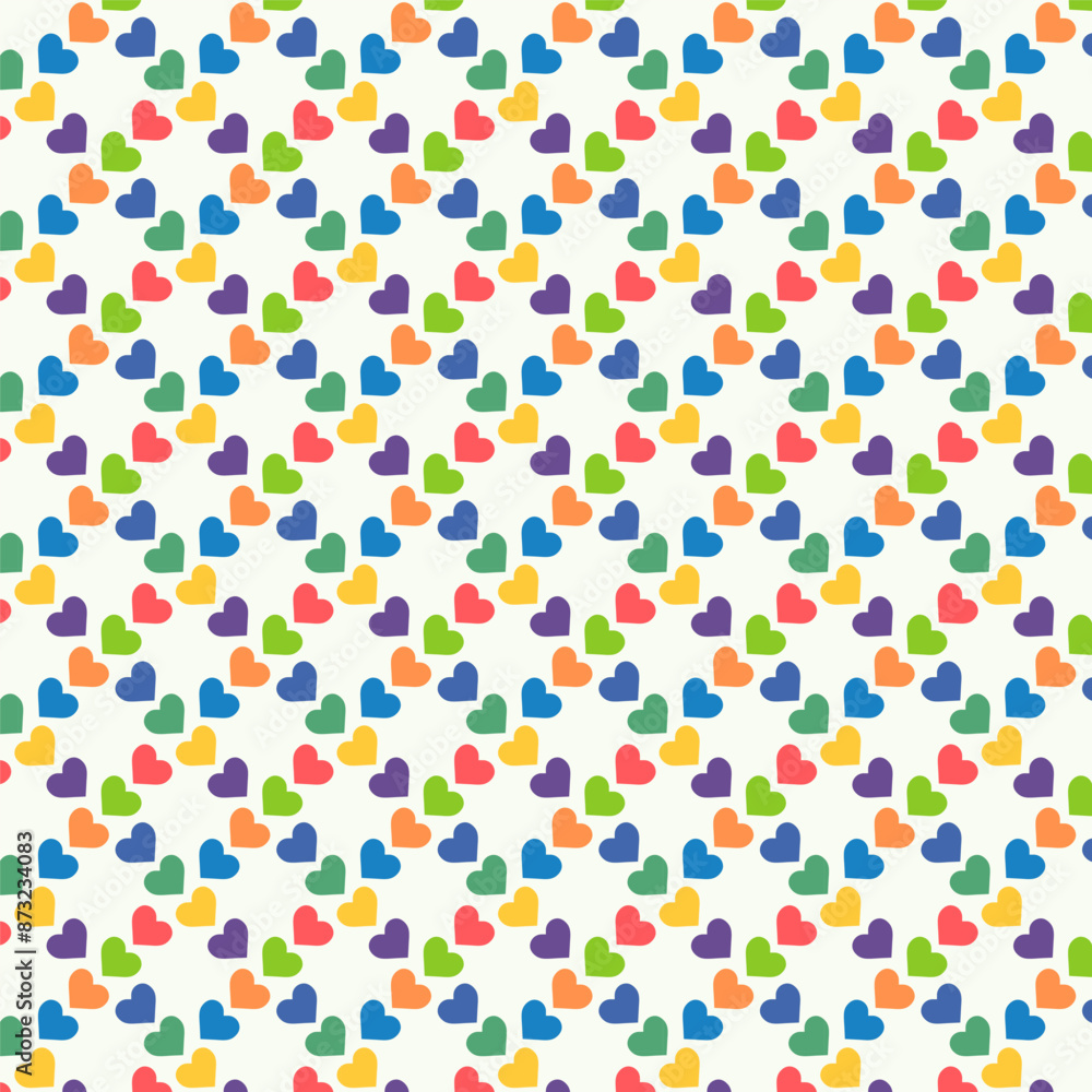 Wall mural colorful heart ribbon repeat pattern isolated on background.seamless pattern with hearts.multicolor 