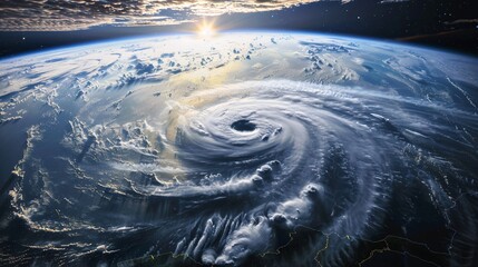 Extreme weather patterns, such as hurricanes, illustrating the increase in frequency due to climate change