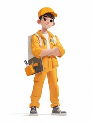 Artist male, Full body character, 3D render illustration, Clip art, art, isolated on white background 