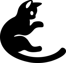 Black cat playing silhouette vector art illustration with white background.