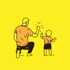 Father playing with his son, vector illustration. Fatherhood concept