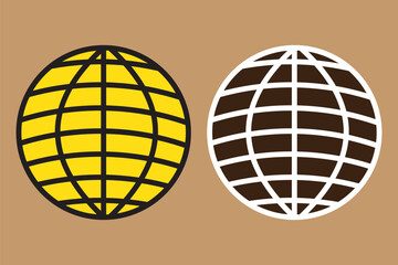 World globe grids in circle form. Linear striped spheres, earth latitude and longitude line grid. Retro futuristic design elements. Vector illustration