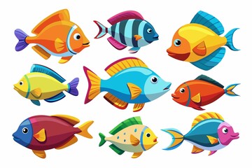 Fototapeta premium a set of different species of marine life living in the sea, on a white background