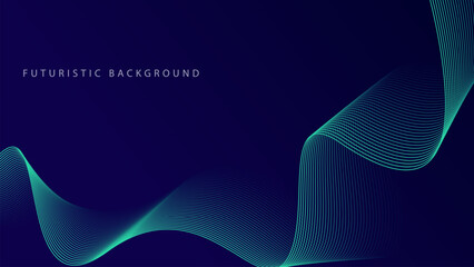 Abstract glowing wave lines on dark blue background. Dynamic wave pattern. Modern flowing wavy lines. Futuristic technology concept. Suit for banner, poster, cover, brochure, flyer, website