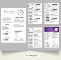 Fototapeta premium Office job application CV and resume template set vector. Modern resume layout design collection for employees. intern CV template bundle vector for official work. minimalist resume design templates