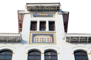 building with Dutch colonial architecture isolated on a transparent background
