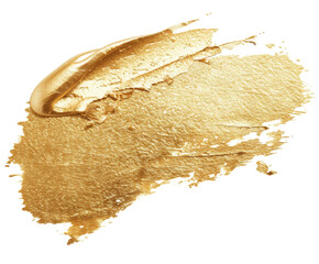 Gold paint smear with a glossy texture, isolated on white.