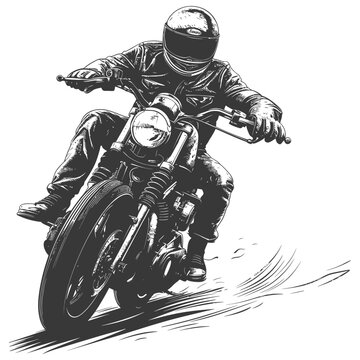 Vintage motorcycle rider in a detailed hand-drawn illustration
