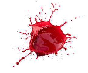 Red blood splatter with streaks, isolated on white.