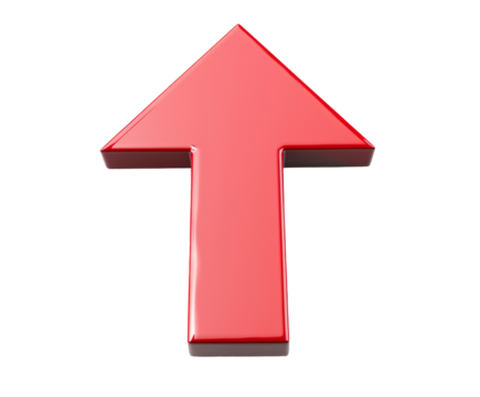 Red curved arrow pointing upwards, isolated on white.