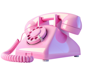 Vintage pink rotary telephone, isolated on white.