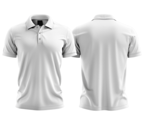 White polo shirt front and back view, isolated on white.