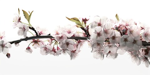 Branch With White and Pink Flowers in Bloom