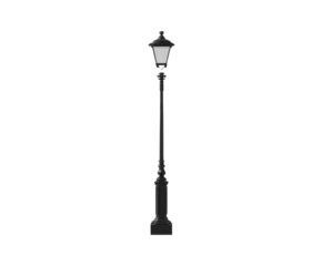Black street lamp post on white background..