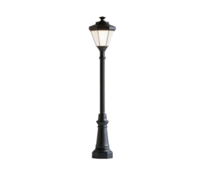 Black street lamp post on white background..