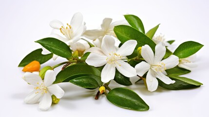 Cluster of White Flowers With Green Leaves