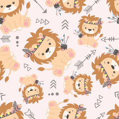 Cute boho animals seamless pattern