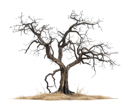 Dry leafless tree on white background..