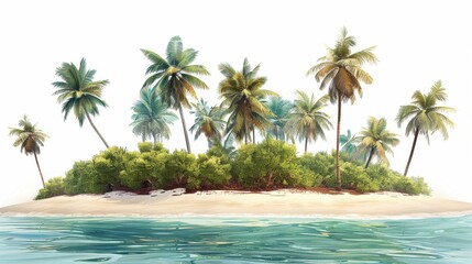 Fototapeta premium Scenic tropical island with lush palm trees and pristine sandy beach